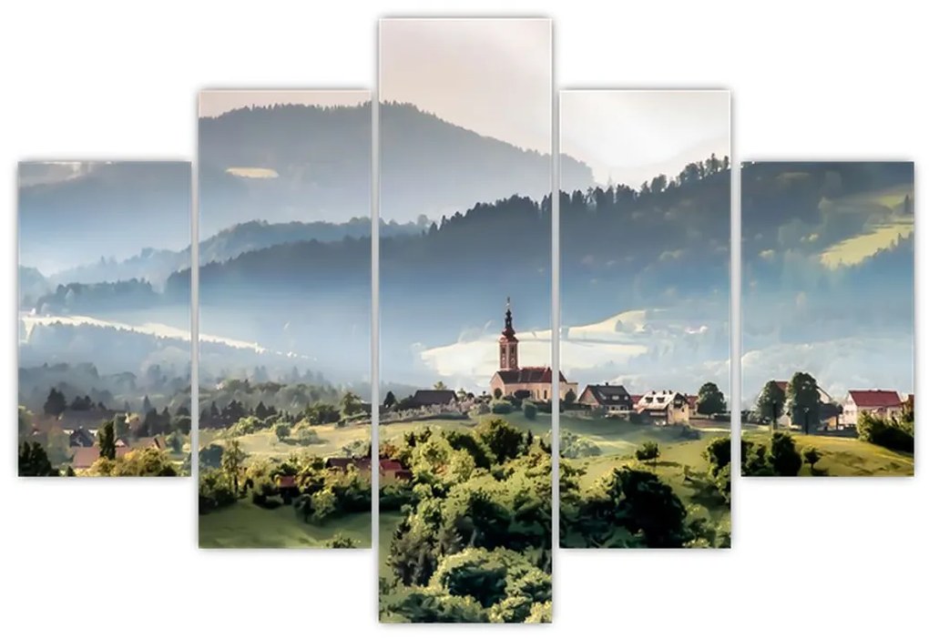 Tablou - sătuț în ceață (150x105 cm)