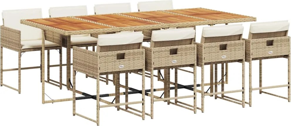 vidaXL Set de masă pentru grădină, 9 piese, cu perne, bej, poliratan