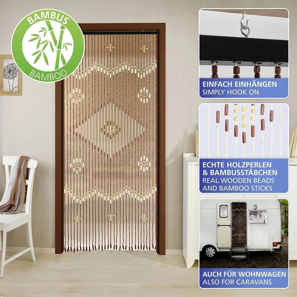 Draperie în culoare naturală din bambus 90x200 cm cu prindere la ușă Rhombus – Maximex