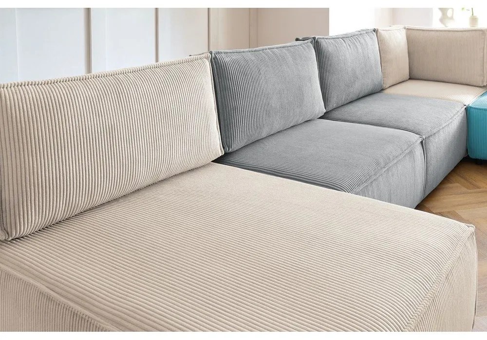 Colțar cu tapițerie din catifea reiată (în formă de "U"/cu colț variabil) Nihad modular – Bobochic Paris