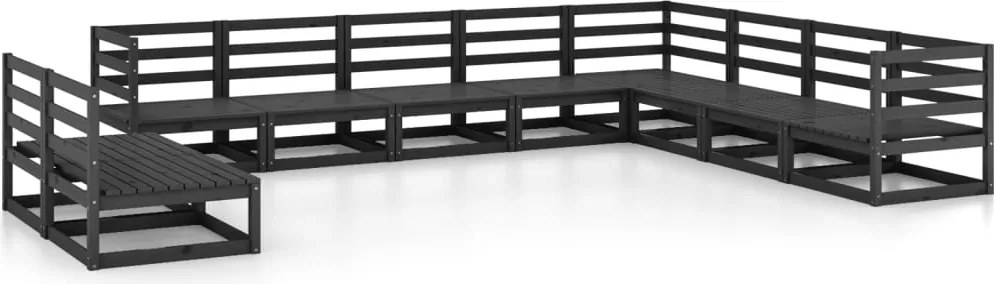 vidaXL Set mobilier de grădină, 10 piese negru lemn masiv pin