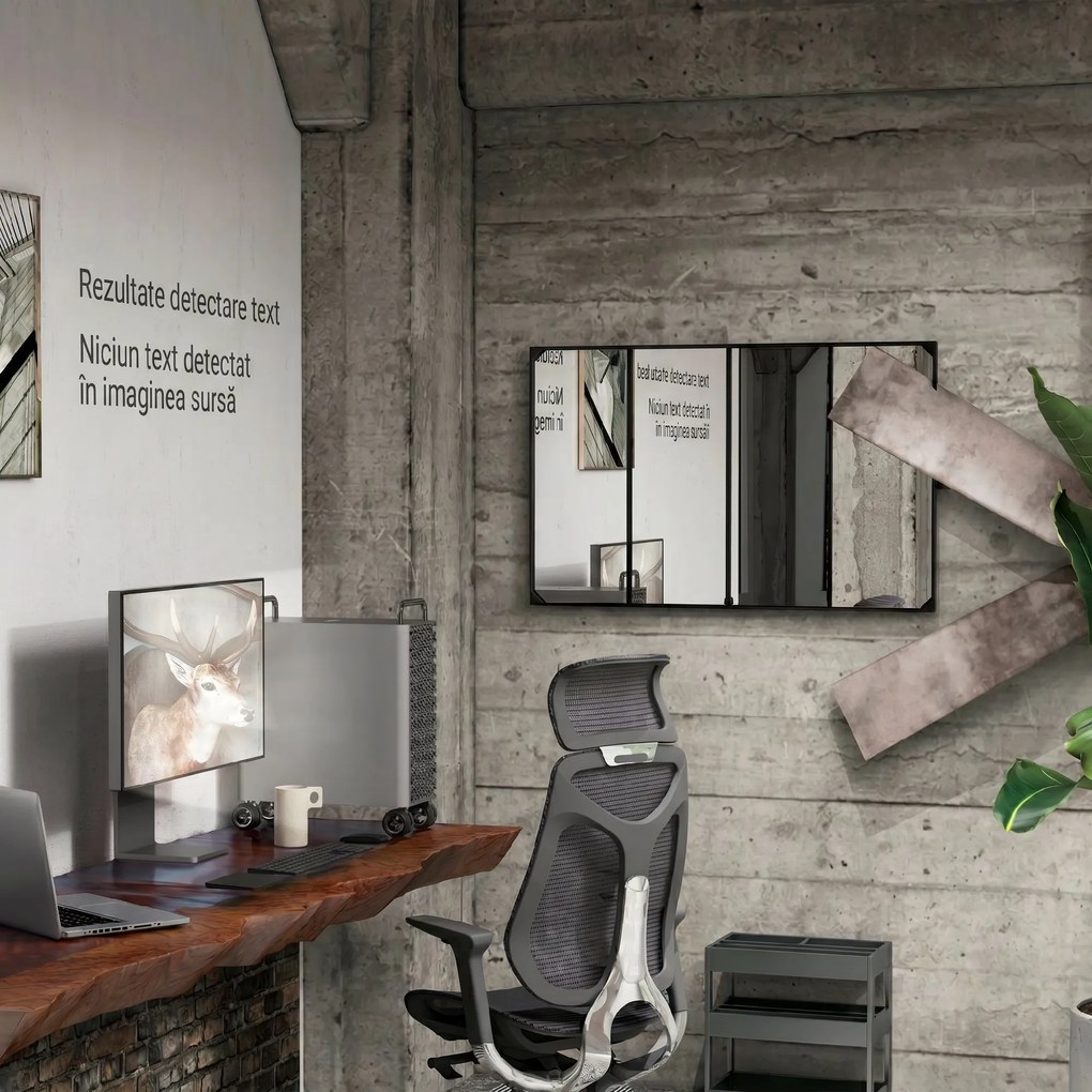HOMCOM Oglindă Industrială de Perete, Oglindă Dreptunghiulară cu Ramă Metalică, Oglindă Decorativă, 109x2x69 cm, Negru | Aosom Romania