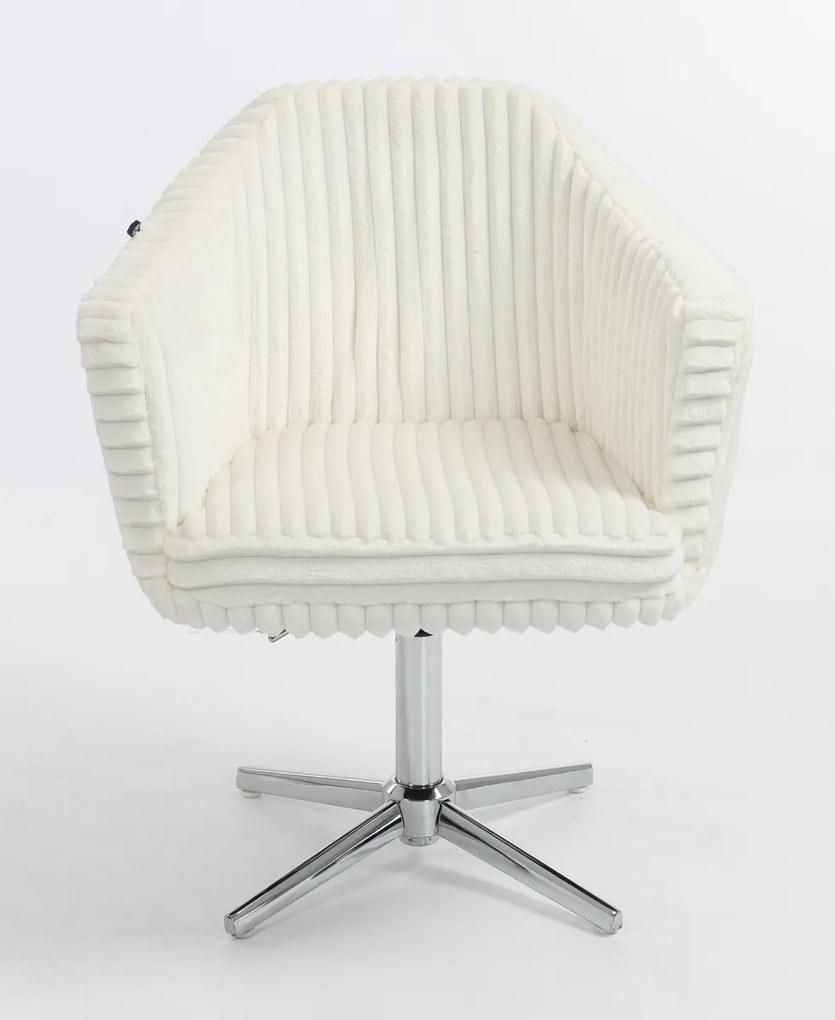 HR832CROSS Scaun Alb Teddy Cord cu Bază Cromata