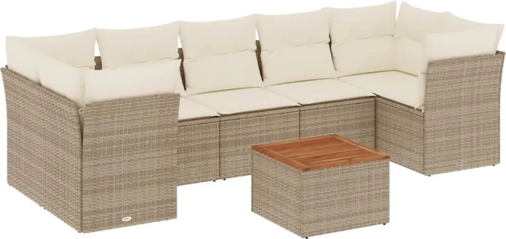 vidaXL Set canapele de grădină, 8 piese, cu perne, bej, poliratan