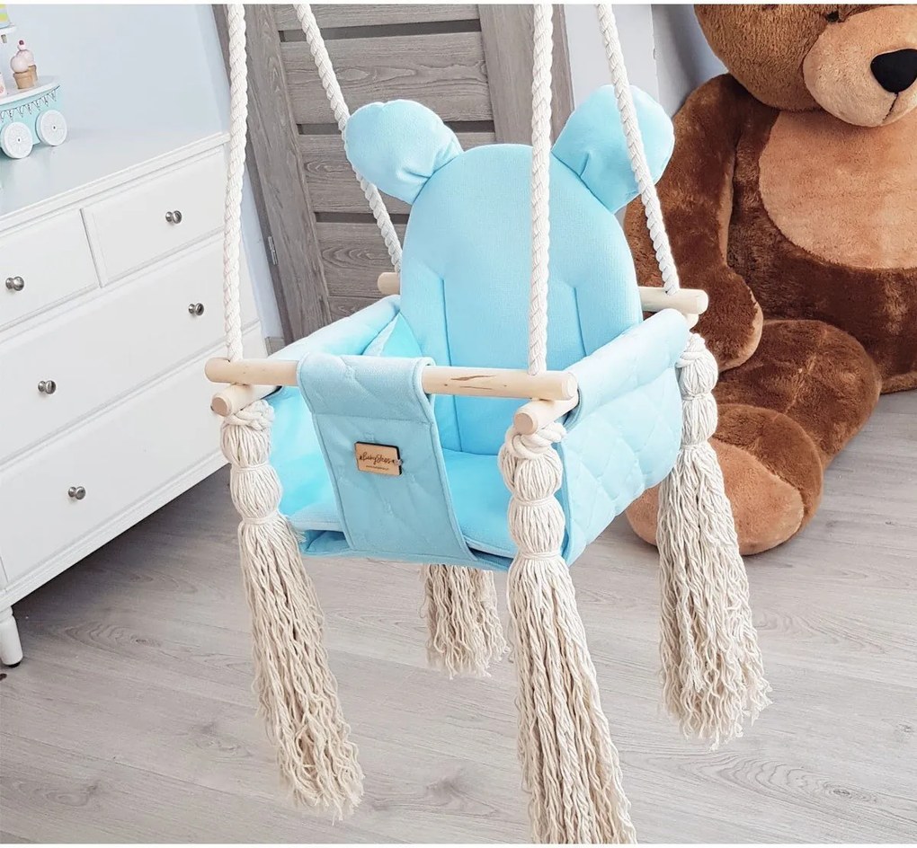 Leagan pentru copii si bebelusi, Catifea Velvet, perna detasabila ursulet Teddy Kiwi