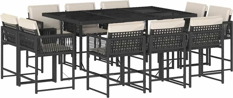 vidaXL Set mobilier de exterior cu perne, 11 piese, negru, poliratan