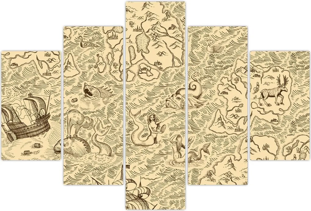 Tablou - Harta de epocă, ilustrații (150x105 cm)