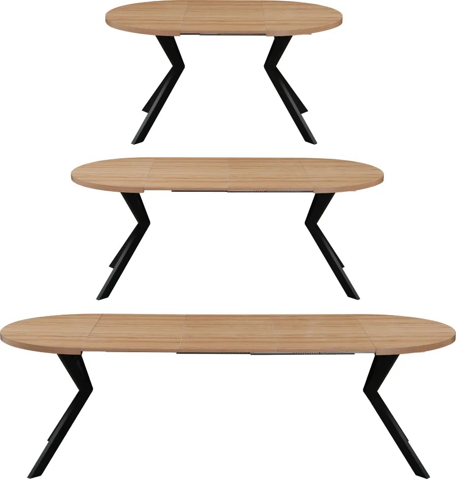 Masă extensibilă de sufragerie, stejar deschis/negru, 100-250x75,5 cm, LUKOS