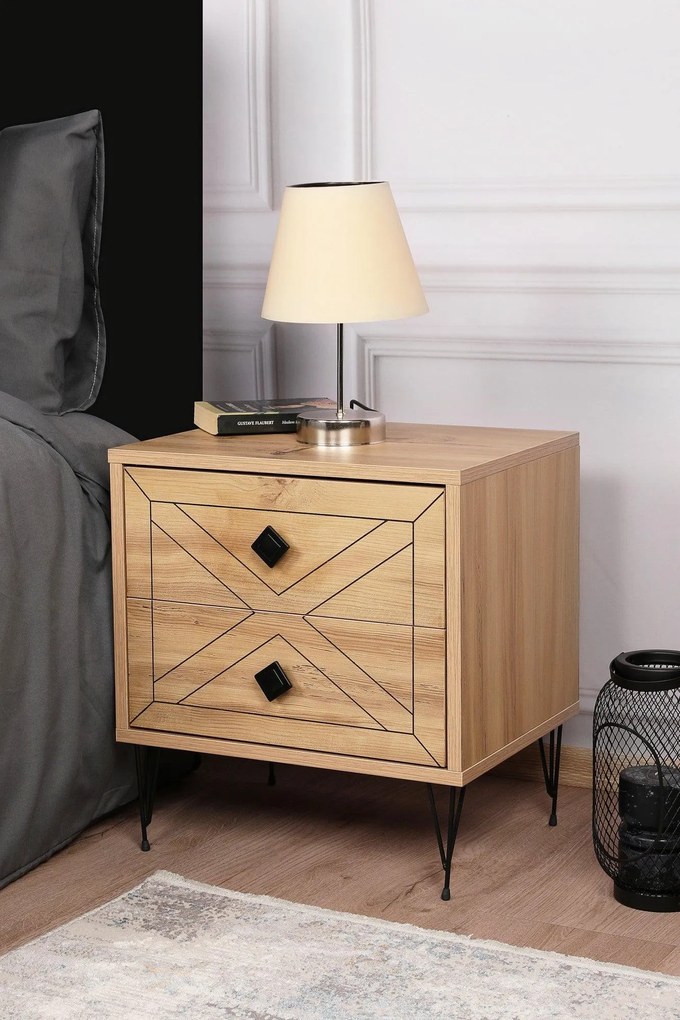 Noptiera Glynn Nightstand, Crem, 40x55x50 cm