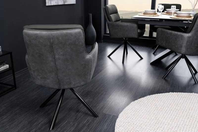 Set de 2 scaune pivotante Big George, microfibra/ piele gri