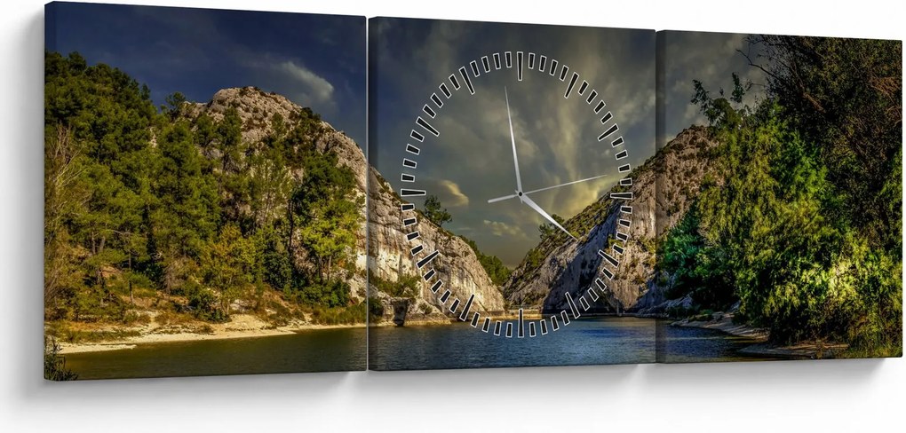 Tablou peisajului cu lac (cu ceas) (90x30 cm)