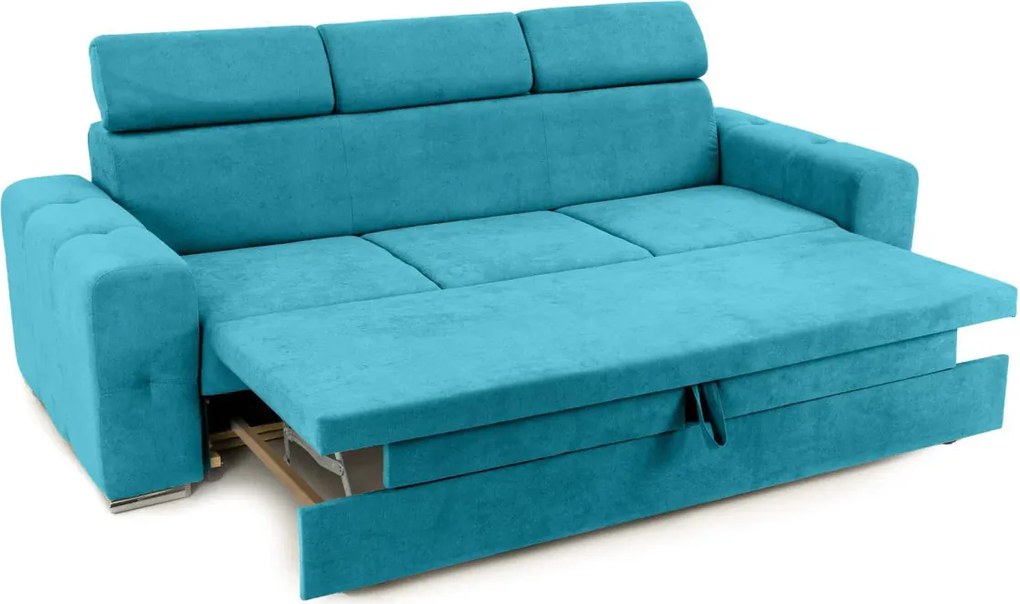 Canapea Extensibilă 3 locuri BELLAGIO, cu tetiere reglabile, 242x95x99 cm, Turcoaz-Enjoy