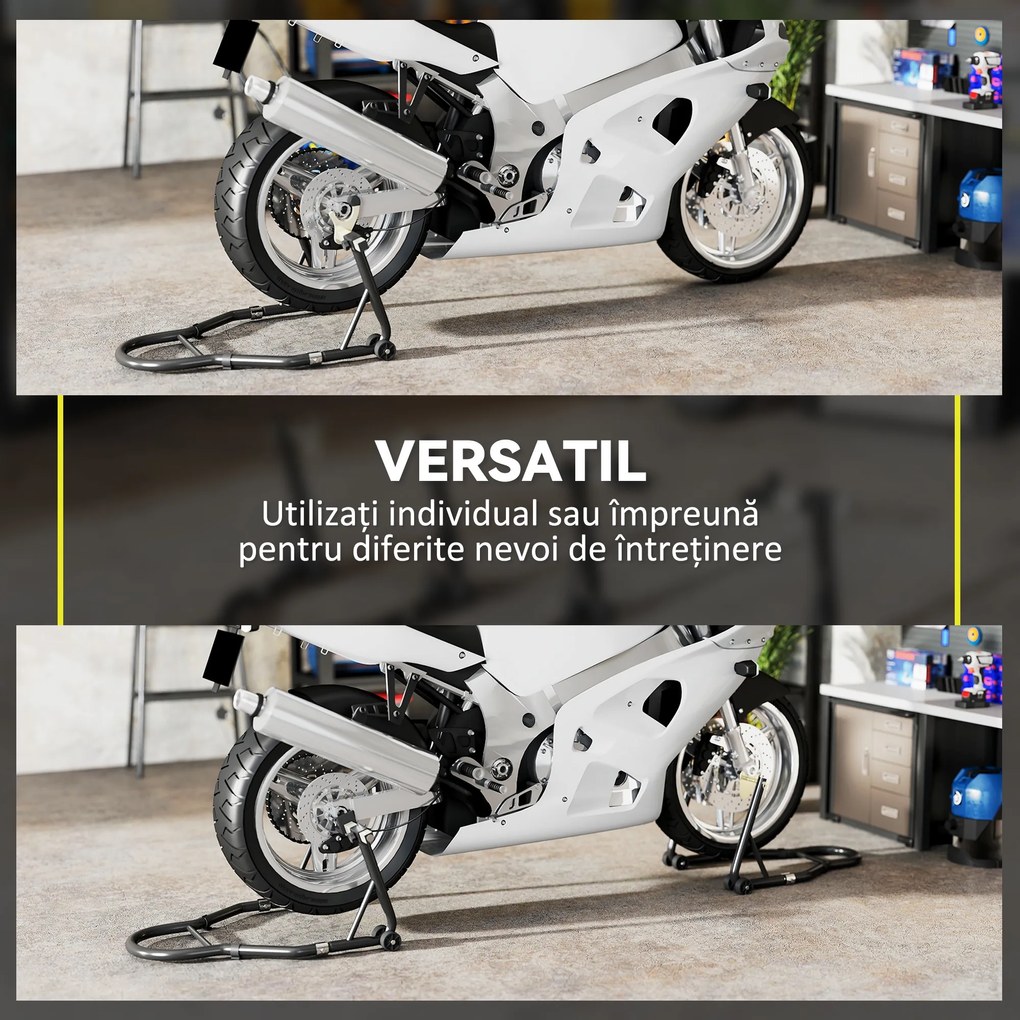 HOMCOM Set de 2 Suporturi Reglabile pentru Motocicletă, Tip Triunghi, din Oțel, Negru | Aosom Romania