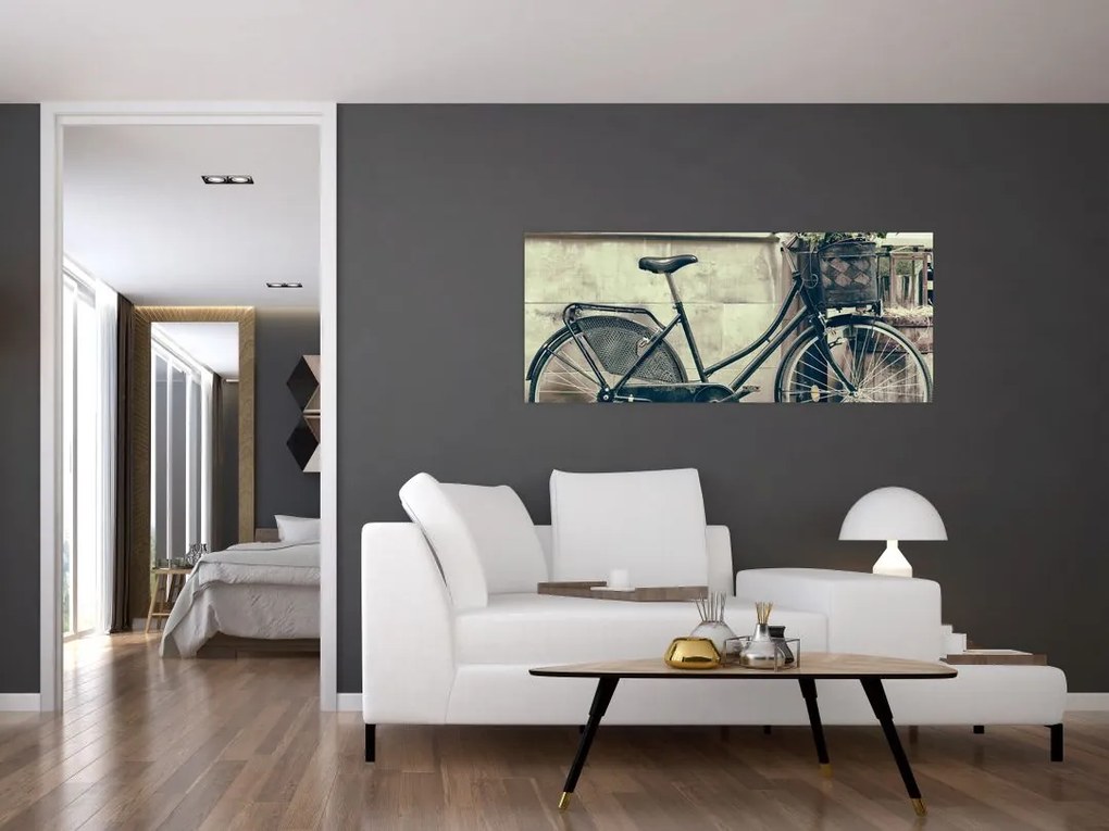 Tablou - Bicicleta de epocă cu flori (120x50 cm)