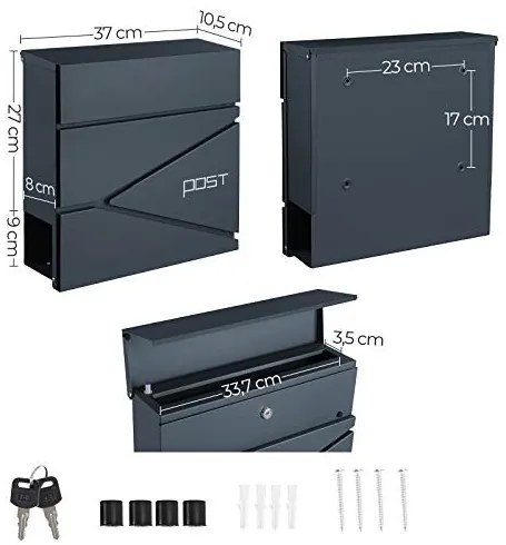 Cutie postala, Songmics, Gri, 37x10.5x37 cm