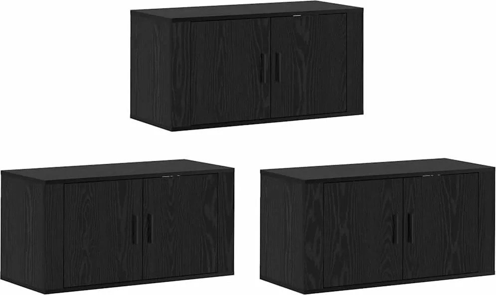 vidaXL Set Dulap TV montat pe perete Pe perete 3 pcs Stejar Negru