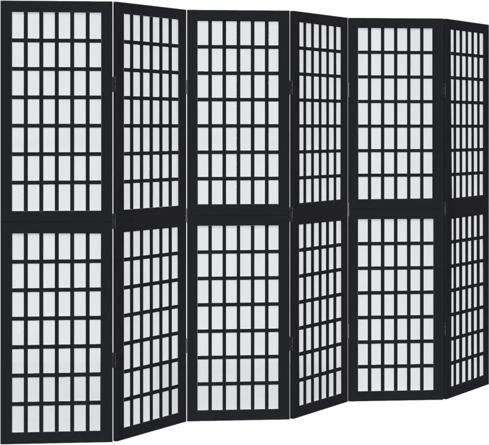 vidaXL Paravan de cameră cu 6 panouri, negru, lemn masiv paulownia