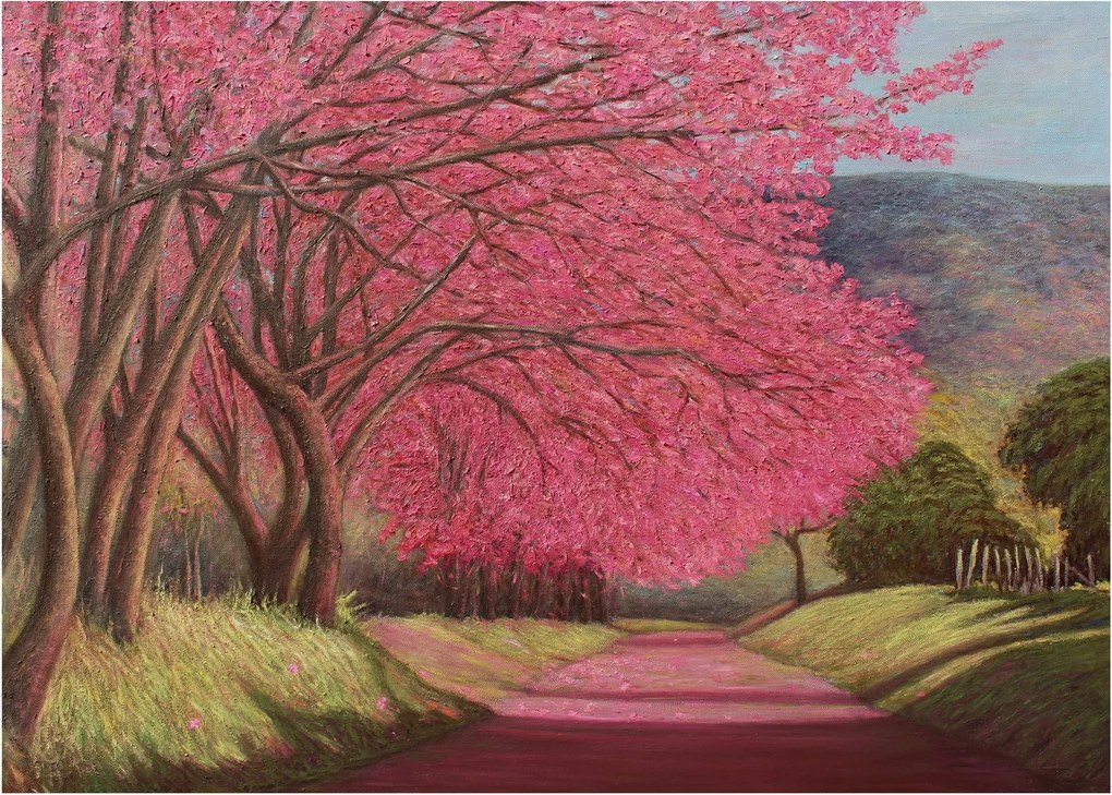 Tablou pe sticlă cu copaci înfloriți (70x50 cm)