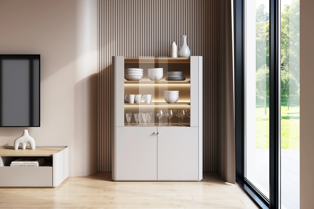 Vitrină cu două uși Elivo 100 cm - cașmir / stejar uleiat