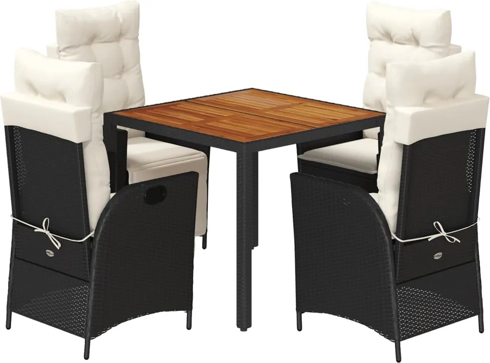 vidaXL Set mobilier de grădină cu perne, 5 piese, negru, poliratan