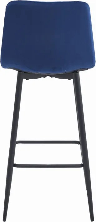 Scaun de bar albastru POZZA VELVET cu picioare negre