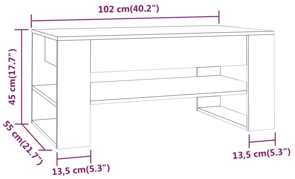 Masuta de cafea, gri sonoma, 102x55x45 cm, lemn prelucrat 1, sonoma gri