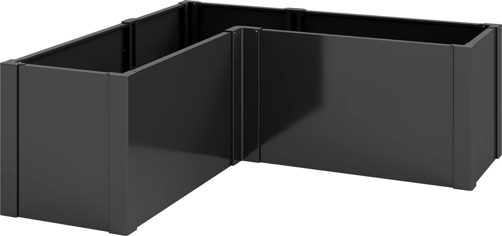 Outsunny Pat înălțat în formă de L pentru flori, rezistent la intemperii, pat de plantare/seră timpurie din oțel zincat 150 x 150 x 55 cm Negru | Aosom Romania
