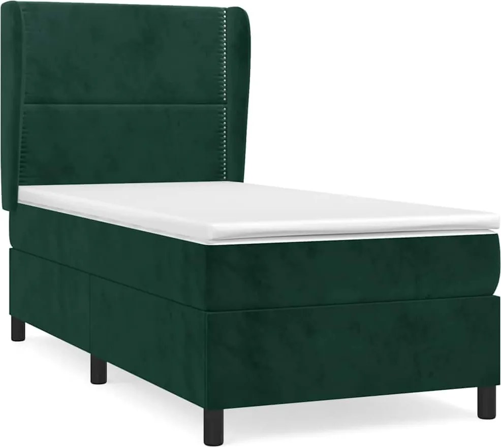 vidaXL Pat box spring cu saltea, verde închis, 100x200 cm, catifea
