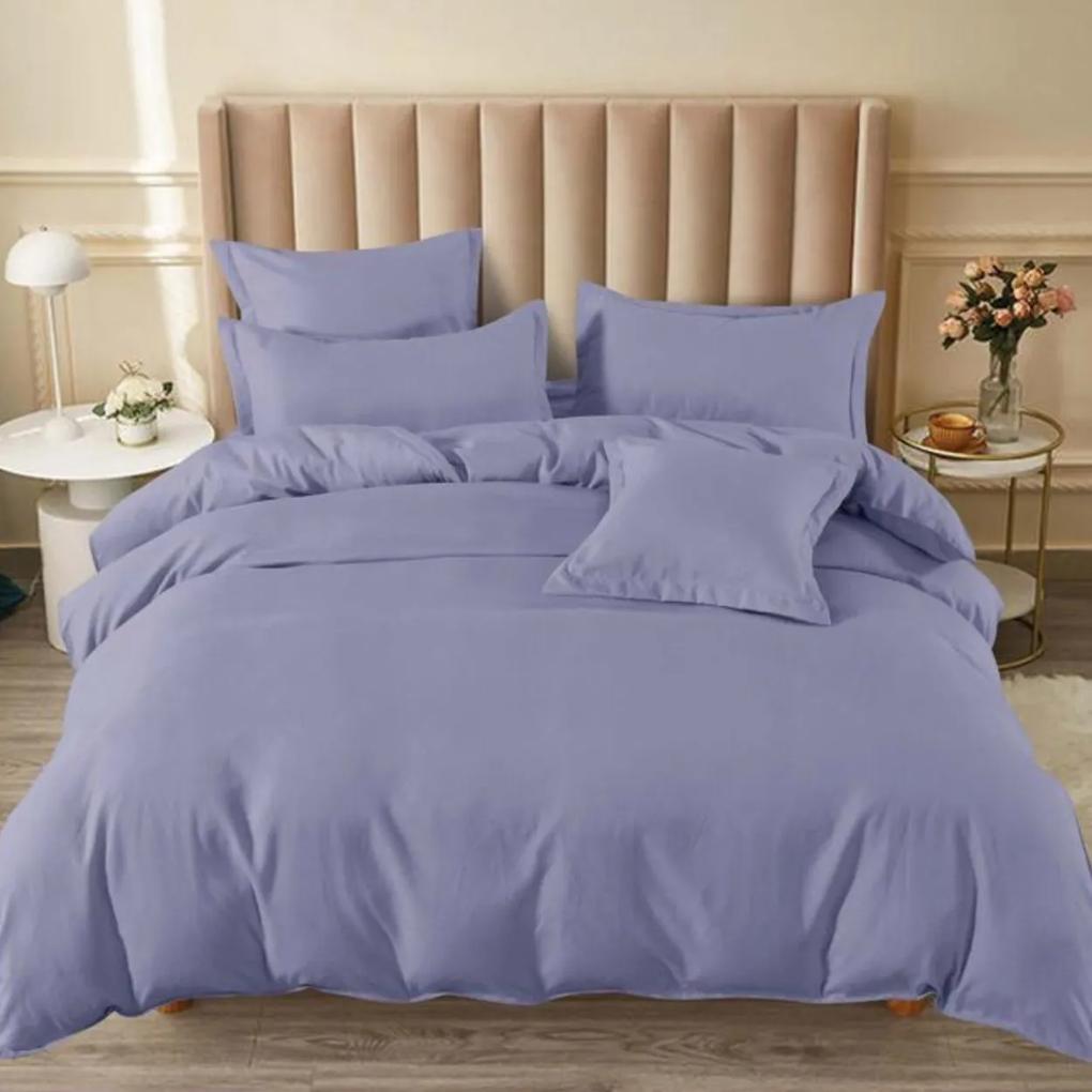 Lenjerie de pat cu elastic, tesatura tip finet, uni, pat 2 persoane, lila, 6 piese, FNE-170