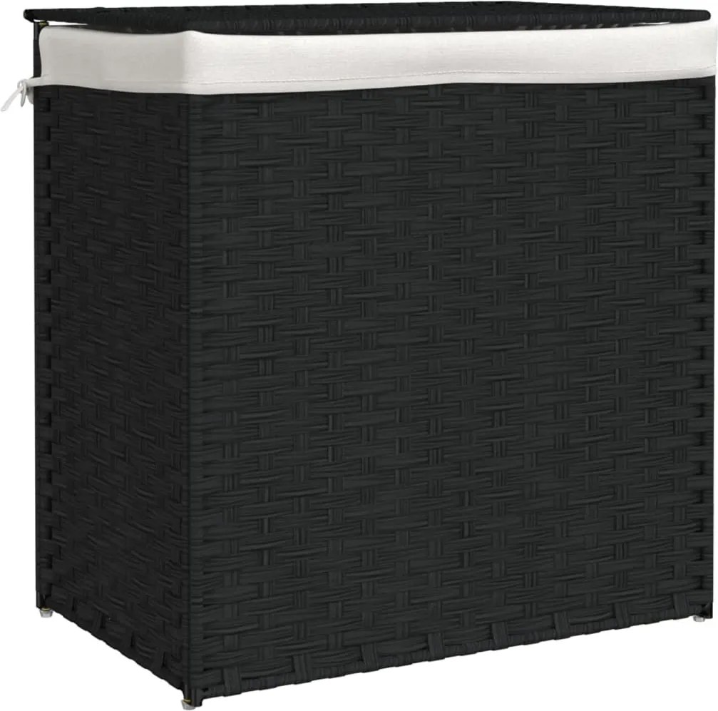 vidaXL Coș de rufe cu 2 secțiuni, negru, 53x35x57 cm, poliratan