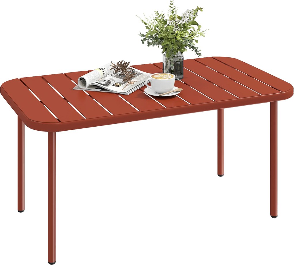 Outsunny Masă de cafea pentru grădină din oțel galvanizat, blat cu șipci, masă rectangulară cu colțuri rotunjite, 90x50x43cm, Roșu | Aosom Romania