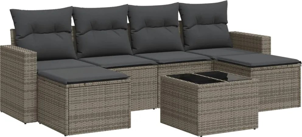 vidaXL Set canapele de grădină, 7 piese, cu perne, gri, poliratan