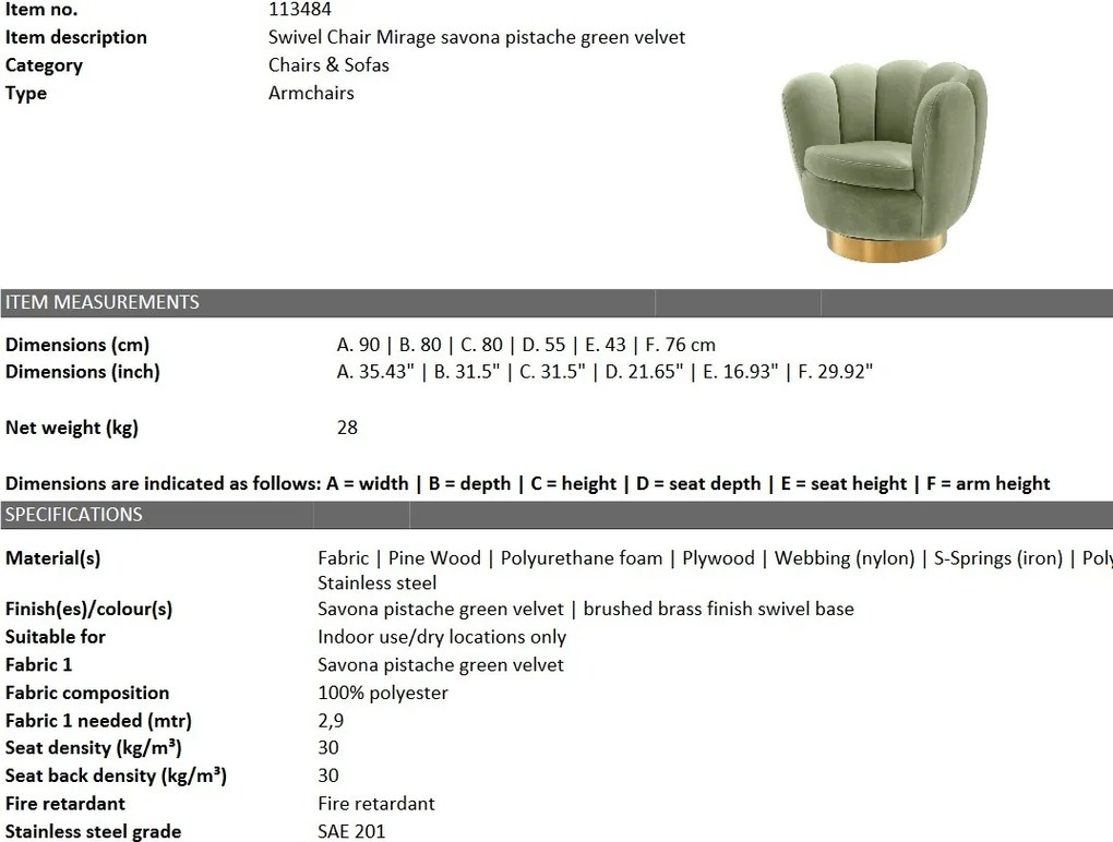 Fotoliu pivotant LUX Mirage, catifea Savona verde 113484 HZ
