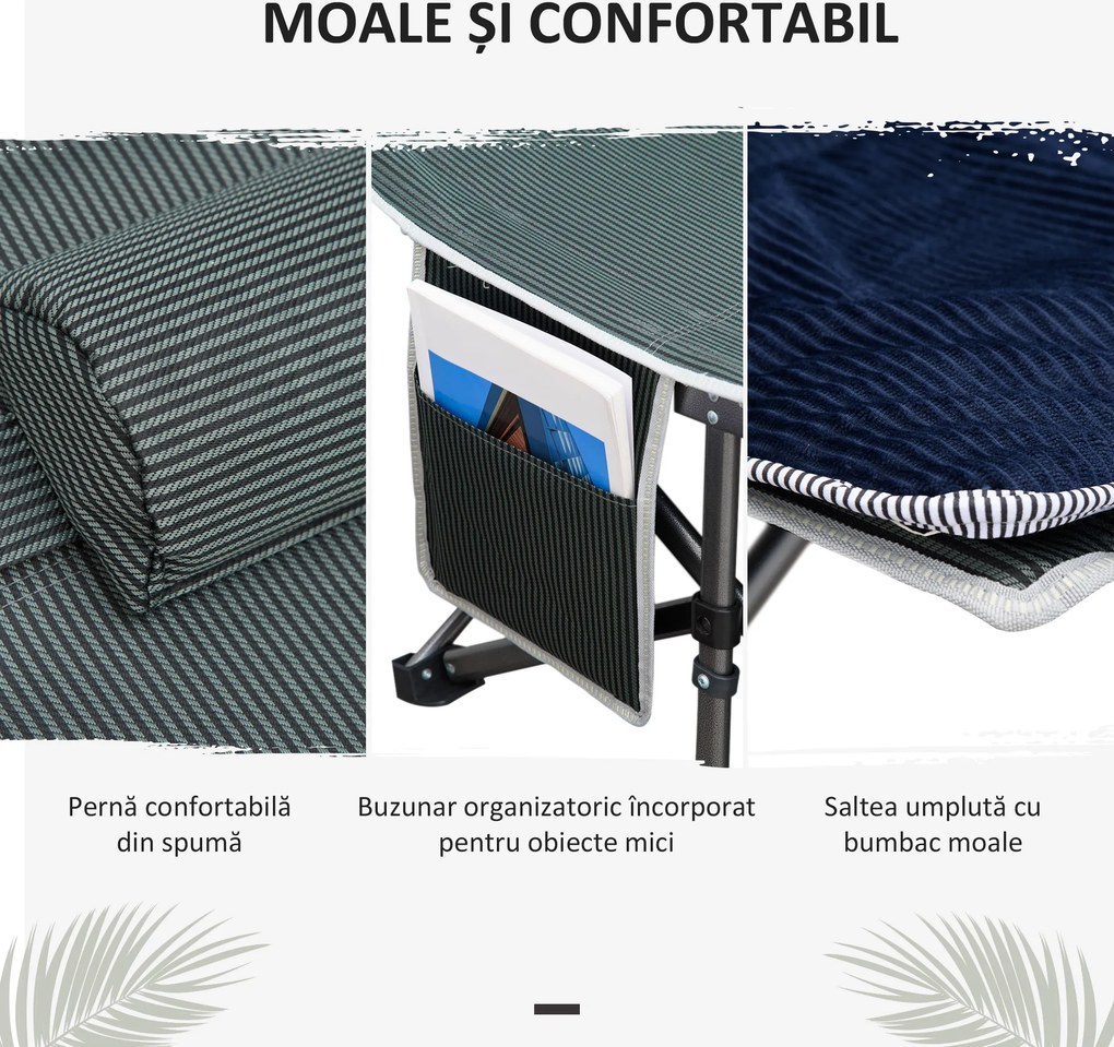 Pat pliabil de camping Outsunny, cu saltea, perna si husa de transport, 188x64.5x53cm, albastru | Aosom Romania
