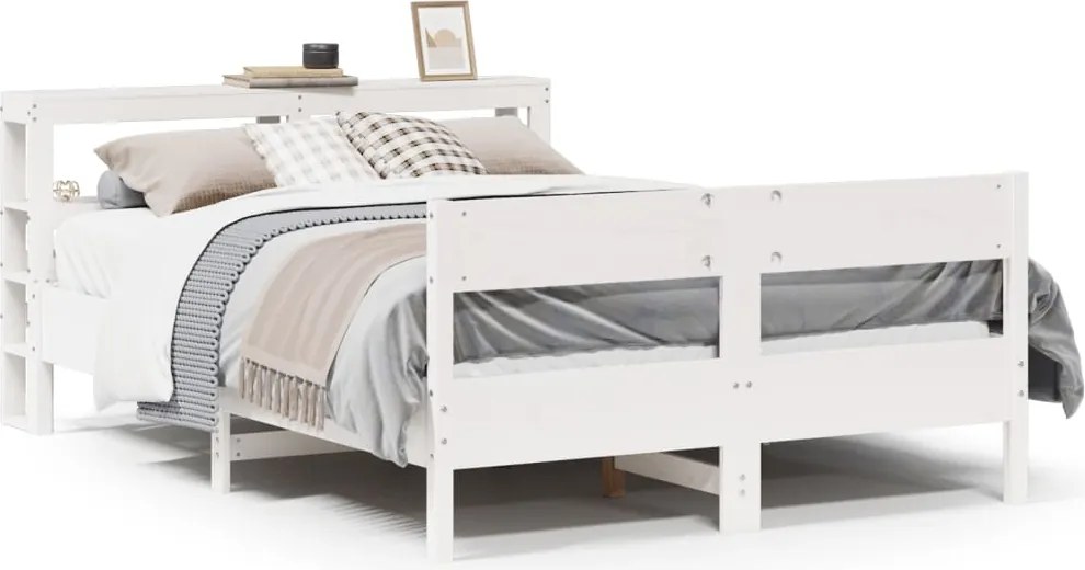 vidaXL Cadru de pat fără saltea, alb, 120x200 cm, lemn masiv pin