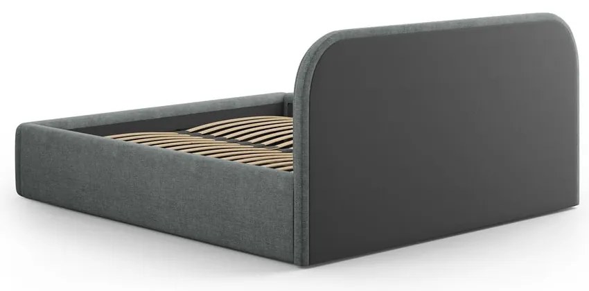 Pat matrimonial gri închis tapițat cu spațiu de depozitare cu somieră 140x200 cm Juno – Windsor &amp; Co Sofas