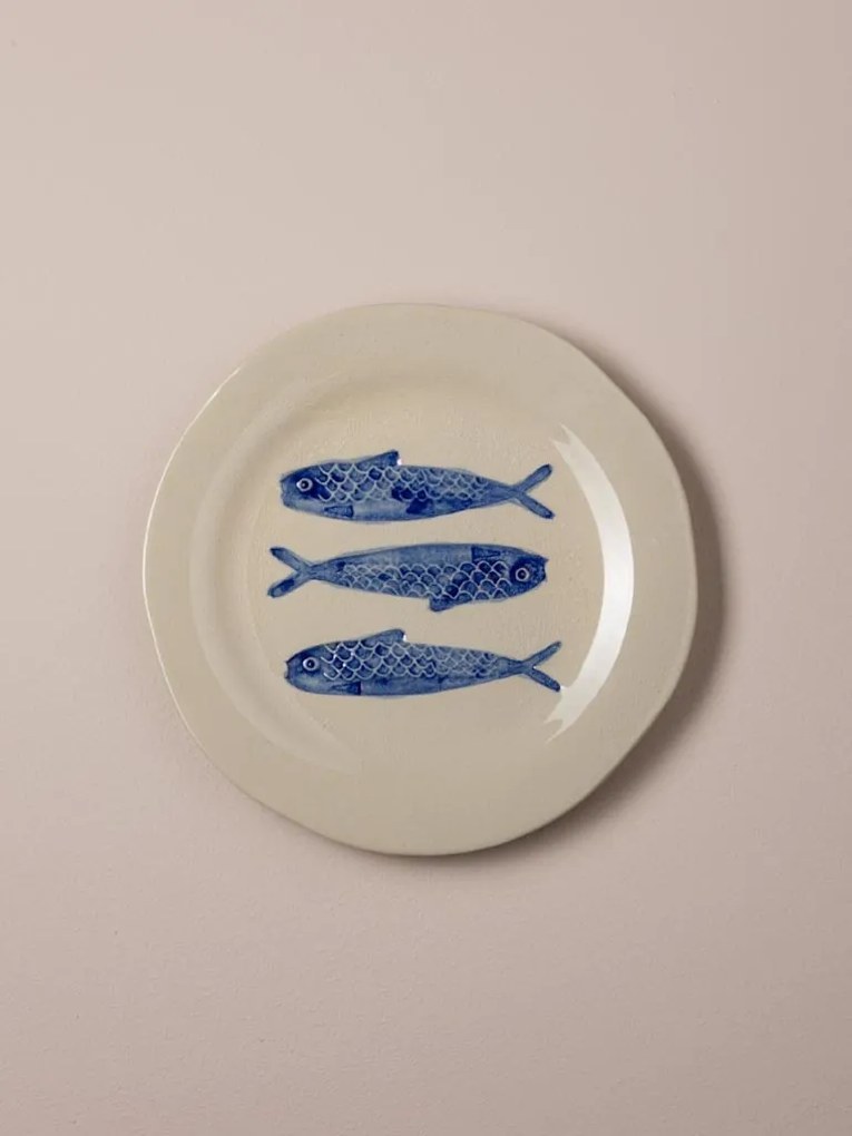 Farfurie din ceramică cu sardine albastre, Ø22 cm