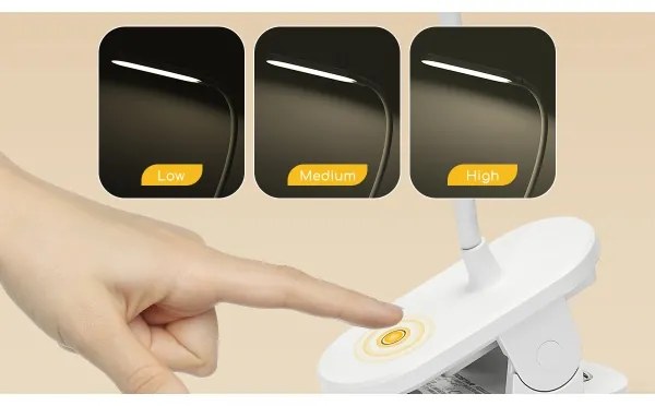 Lampă LED reîncărcabilă dimabilă de masă cu clemă Aigostar LED/2,5W/5V 1200mAh alb
