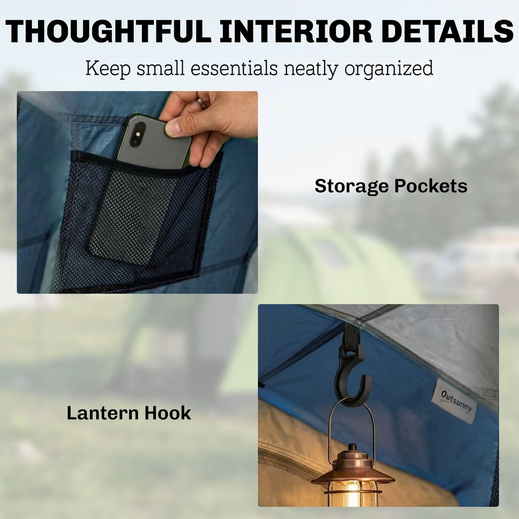 Outsunny Cort de camping tunel pentru 4 persoane impermeabil 3000mm dublu strat anti-condensație înălțime 190cm Albastru închis | Aosom Romania