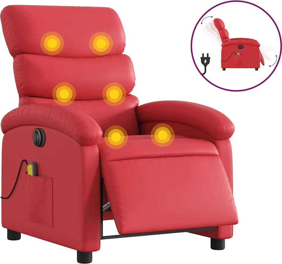 vidaXL Fotoliu electric de masaj rabatabil, roșu, piele ecologică