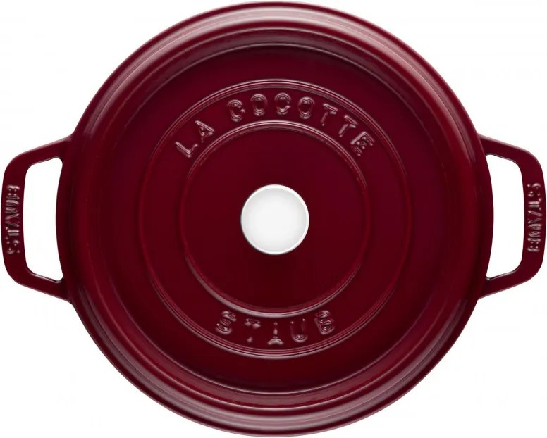 Oala din fonta Staub La Cocotte 40502-278-0, 6,7 l, 28 cm, de la -20°C pana la 260 °C, Emailata, Capac cu structura anti-picaturi, Toate plitele inclusiv inductie, Bordeaux