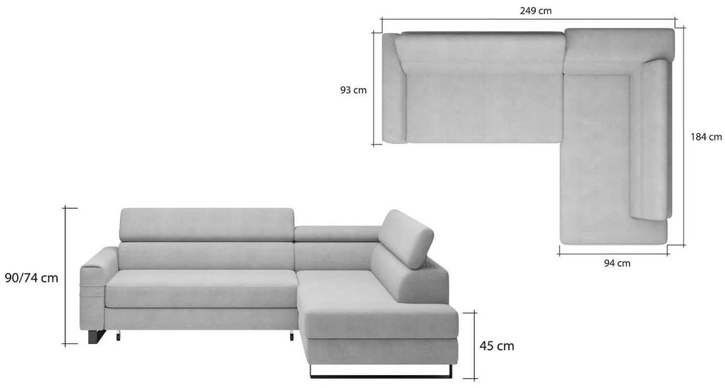 Coltar living extensibil Livio pe stanga – L249 x l184 x h74 cm