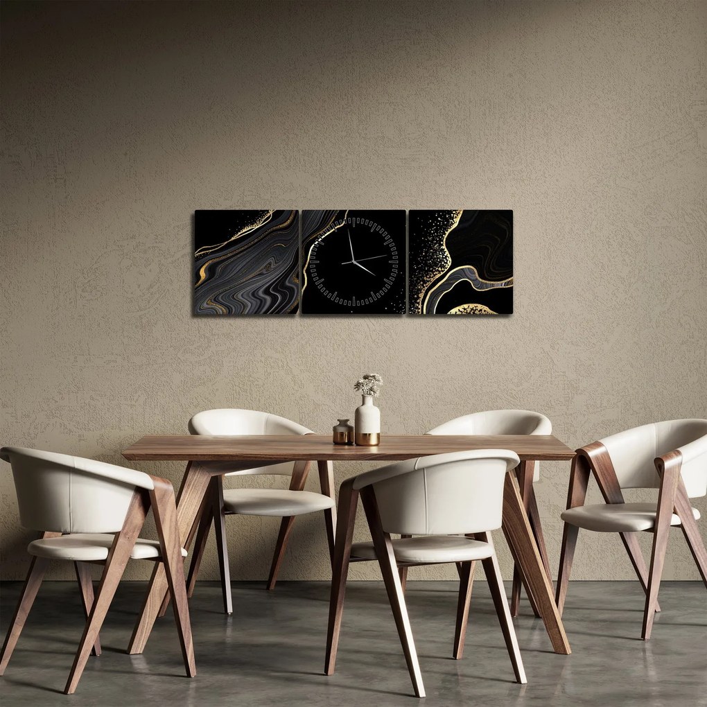 Tablou - Marmură negru - auriu (cu ceas) (90x30 cm)