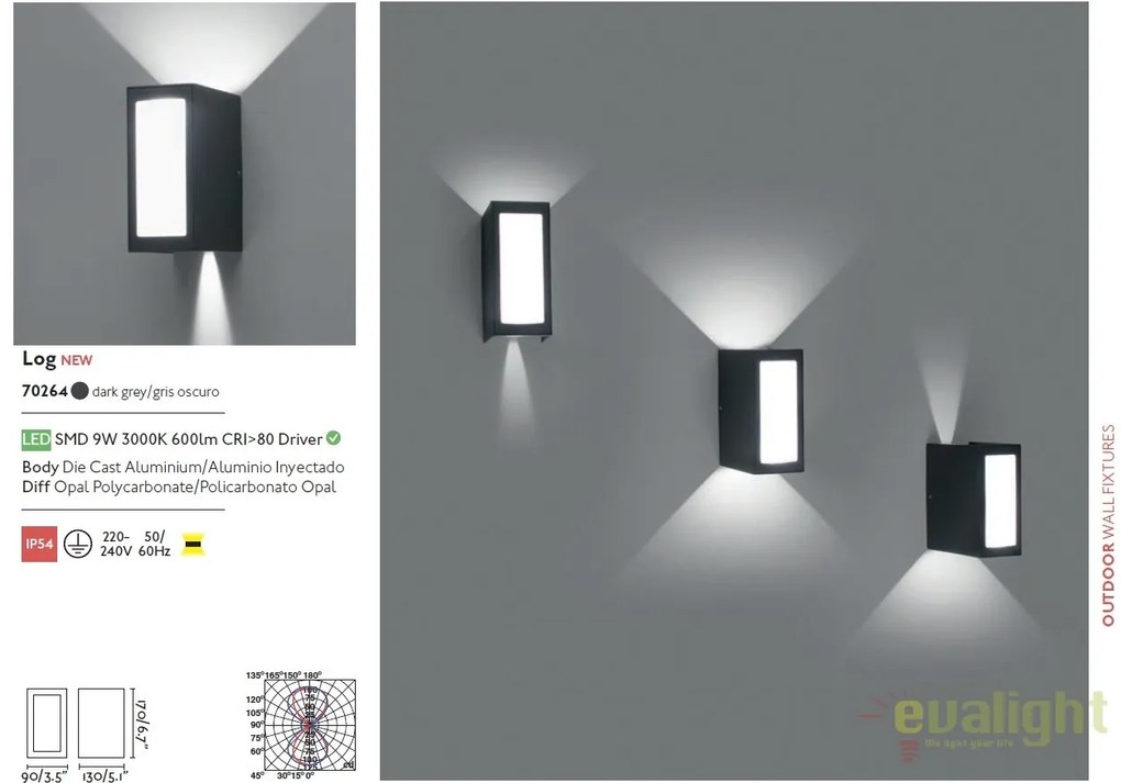 Aplica de perete LED exterior IP54 stil decorativ LOG 70264