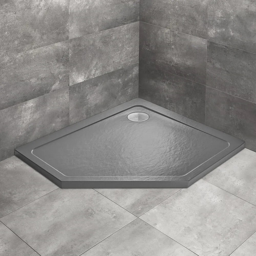 Cadita dus pentagonala Radaway Doros PT E Stone 100x90 cm acril antracit dreapta