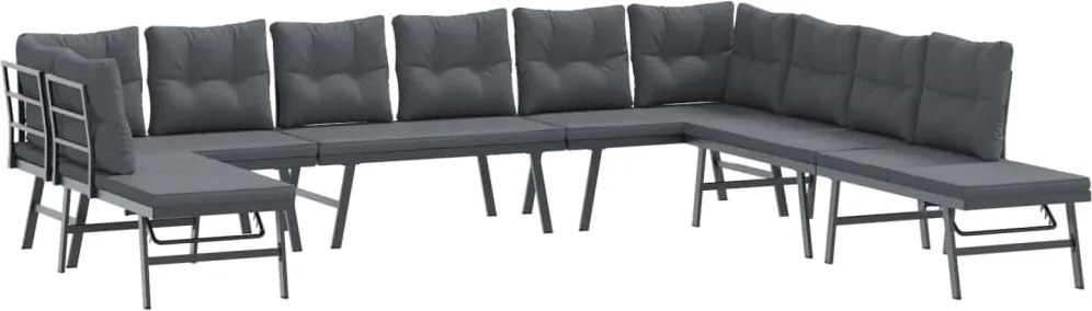 vidaXL Bănci de grădină cu perne 7 buc negru oțel vopsit electrostatic