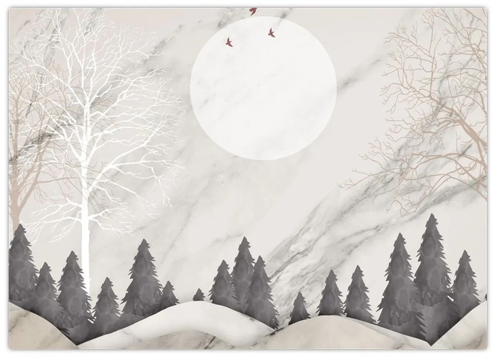 Tablou pe sticlă - Peisaj de iarnă (70x50 cm)