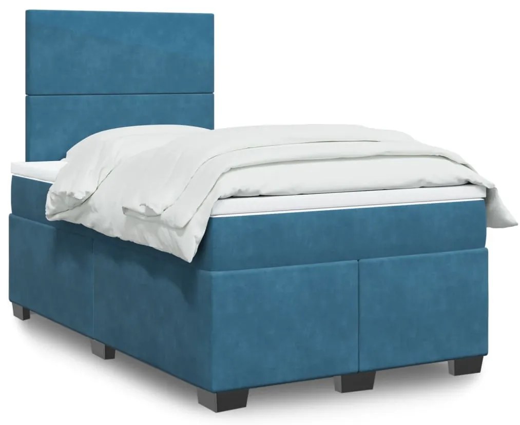 vidaXL Pat box spring cu saltea, albastru, 120x190 cm, catifea
