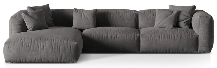 Colțar modular gri cu tapițerie din catifea (cu colț pe partea stângă/cu șezlong) Martina – Micadoni