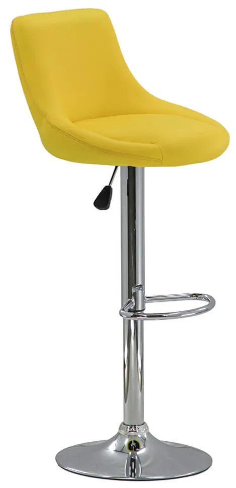 Scaun de bar galben tapitat piele sintetică cu suport cromat si reglabil pe inaltime ABS 225